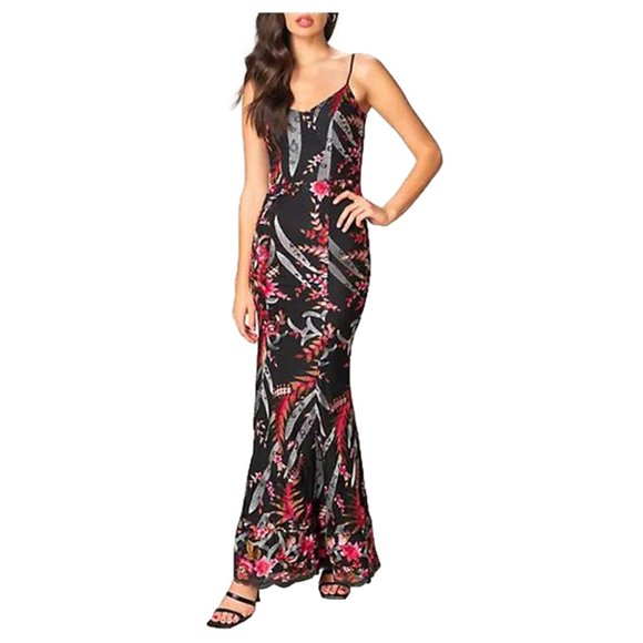 Giovanna Floral Mermaid Gown by Dress The Population Color Black Multi - Picture 1 of 4